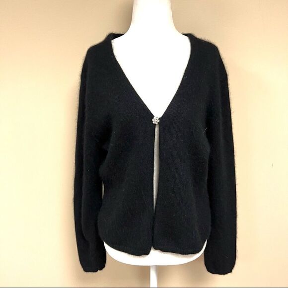 B Moss angora blend cardigan with crystal closure Sz L - Picture 1 of 8